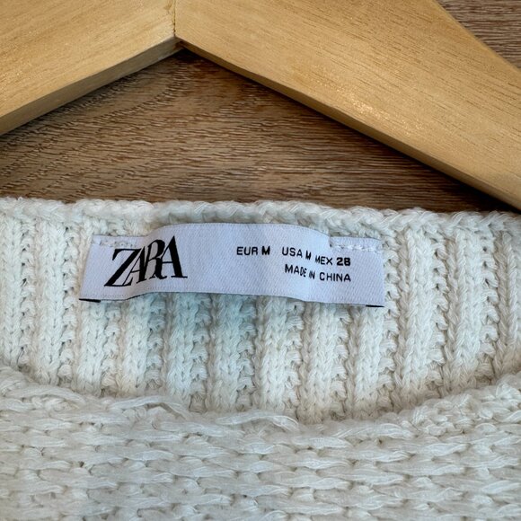 Zara Crop White Sweater Sz M - Picture 2 of 4